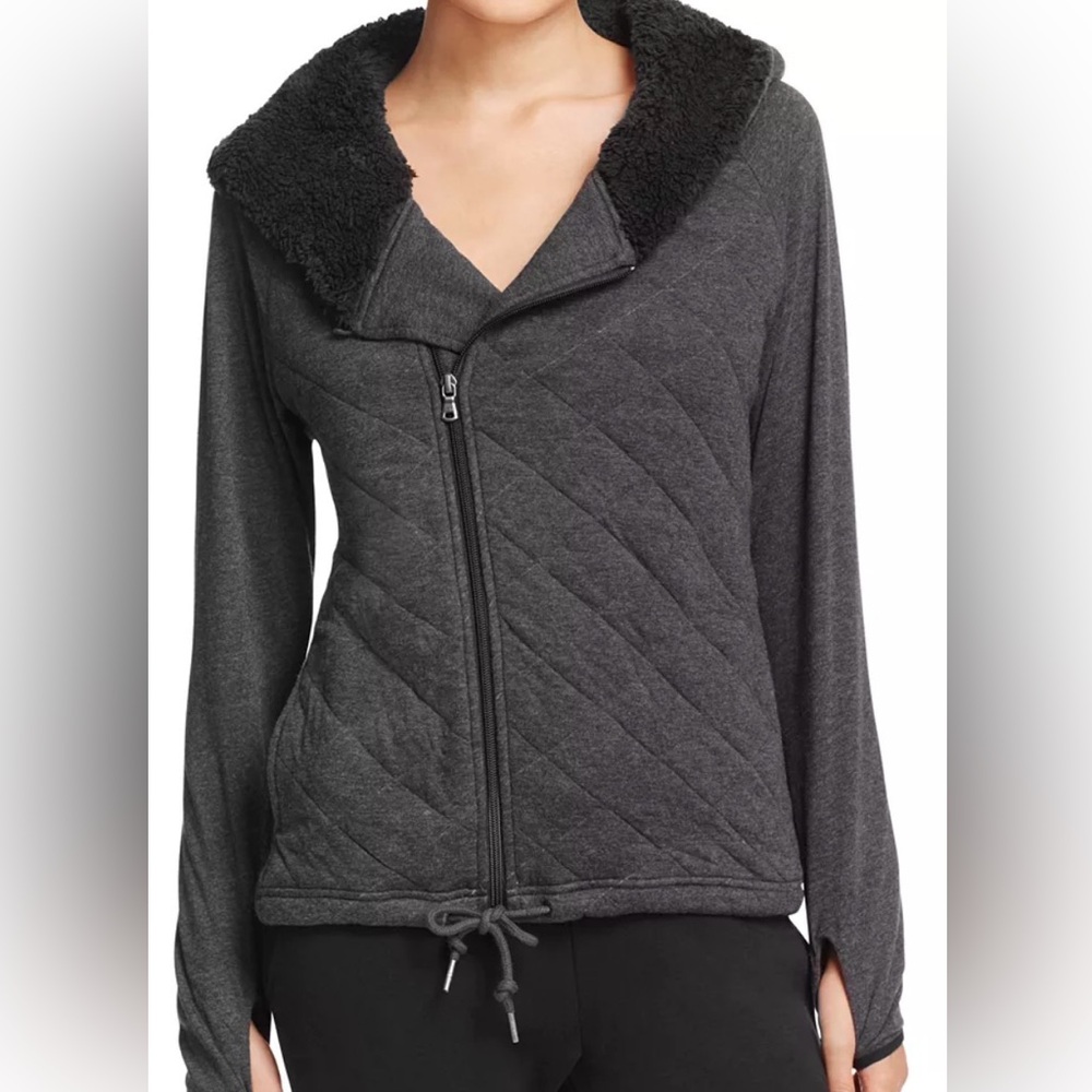 UGG Charcoal Kay Zip Top Quilted Hooded Jacket, Size M